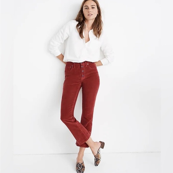 Madewell Women’s Cali Demi-Boot Corduroy Pants Size 26 Brick Rust Red Button Fly - Picture 1 of 11